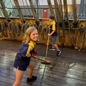 Scrubbing the deck at Cubs