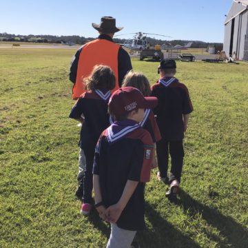 Cubs checking out the Fire Fighting helicopters during the family Air Activities Day